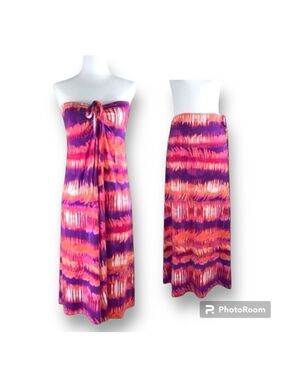 Dakini Convertible Strapless Dress Beach Cover Vibrant Tie-Dye Print